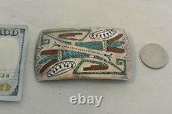 WILLIAM SINGER NAVAJO BELT BUCKLE Sterling Silver Turquoise & Coral Tommy's Bro