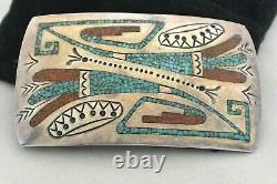 WILLIAM SINGER NAVAJO BELT BUCKLE Sterling Silver Turquoise & Coral Tommy's Bro