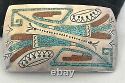 WILLIAM SINGER NAVAJO BELT BUCKLE Sterling Silver Turquoise & Coral Tommy's Bro