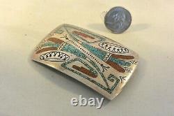 WILLIAM SINGER NAVAJO BELT BUCKLE Sterling Silver Turquoise & Coral Tommy's Bro