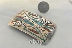 WILLIAM SINGER NAVAJO BELT BUCKLE Sterling Silver Turquoise & Coral Tommy's Bro