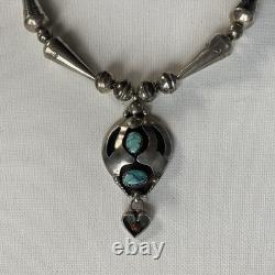 WOW! Native American Navajo Pendant Necklace Sterling Silver Turquoise Signed GE