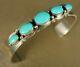 Wow! Sleeping Beauty Turquoise Row Navajo Sterling Silver Cuff Bracelet Signed