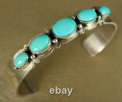 WOW! SLEEPING BEAUTY TURQUOISE ROW Navajo Sterling Silver CUFF Bracelet SIGNED