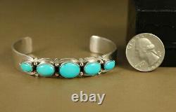 WOW! SLEEPING BEAUTY TURQUOISE ROW Navajo Sterling Silver CUFF Bracelet SIGNED