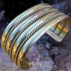 Wide Navajo Sterling Silver Twisted Rope Cuff Bracelet Native American