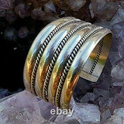 Wide Navajo Sterling Silver Twisted Rope Cuff Bracelet Native American