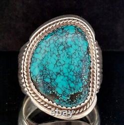 Will Denetdale, Native American, Navajo Spiderweb Turquoise Sterling Ring 11.25