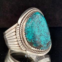 Will Denetdale, Native American, Navajo Spiderweb Turquoise Sterling Ring 11.25