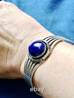 Will Denetdale Navajo Sterling Silver Lapis Lazuli Cuff Bracelet