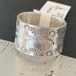 WoMens Wide Band Native American Navajo Stamped Sterling Silver Ring Sz 8 10971