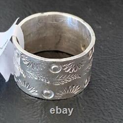 WoMens Wide Band Native American Navajo Stamped Sterling Silver Ring Sz 8 10971