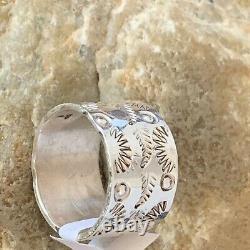 WoMens Wide Band Native American Navajo Stamped Sterling Silver Ring Sz 9 10971