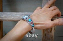 Women's Native American Navajo Sterling Silver Turquoise Coral Watch