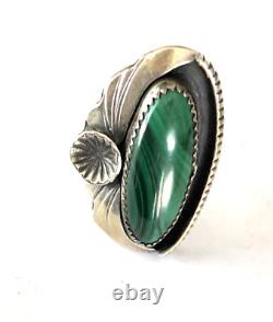YAZZIE Native American Navajo Sterling & Malachite Ring Size 6 1/2