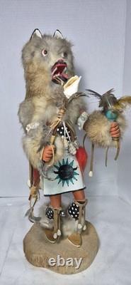 18 figurines en bois amérindiennes Navajo Kachina Wolfman Wolf Irene Mcbrown
