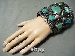 300 Grams Big Best Vintage Bracelet En Argent Sterling Navajo Turquoise Pour Homme