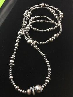 48 Long Navajo Pearls Native American Sterling Silver Collier Mixte