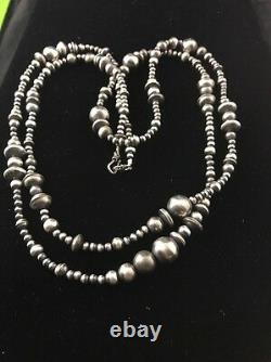 48 Long Navajo Pearls Native American Sterling Silver Collier Mixte