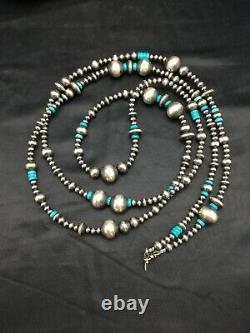 48in Long Navajo Pearls Native American Sterling Silver Collier Turquoise 3098