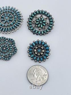 4 Broches rondes en argent sterling bleu turquoise Navajo Native American vintage