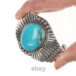 6.5 Bracelet manchette en argent et turquoise Navajo d'Ernest Bilagody