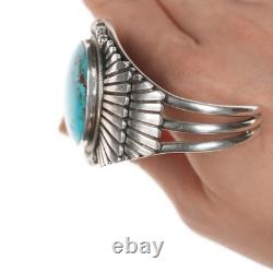6.5 Bracelet manchette en argent et turquoise Navajo d'Ernest Bilagody