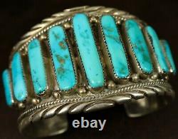 7 Pouces Old Pawn Solid Navajo Sterling Fabriqué À La Main Turquoise Bracelet Pour Homme Lourd