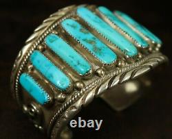 7 Pouces Old Pawn Solid Navajo Sterling Fabriqué À La Main Turquoise Bracelet Pour Homme Lourd
