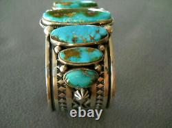 Al Jake Native American Navajo Royston Turquoise Row Sterling Bracelet En Argent