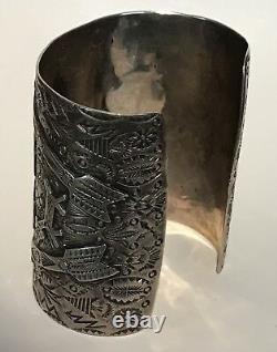 Amazing Extra Wide Vintage Navajo Indian Whirling Log Arrow Silver Cuff Bracelet