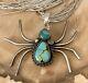 Amazing Vtg Native American Liquid 925 Silver Turquoise Collier Pendentif D'araignée