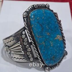 Amérindien Navajo en argent sterling avec énorme bracelet en turquoise taille 8