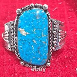 Amérindien Navajo en argent sterling avec énorme bracelet en turquoise taille 8