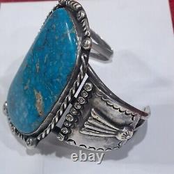 Amérindien Navajo en argent sterling avec énorme bracelet en turquoise taille 8