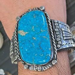 Amérindien Navajo en argent sterling avec énorme bracelet en turquoise taille 8