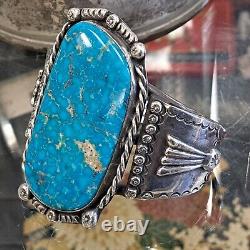 Amérindien Navajo en argent sterling avec énorme bracelet en turquoise taille 8