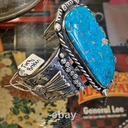 Amérindien Navajo en argent sterling avec énorme bracelet en turquoise taille 8