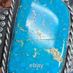 Amérindien Navajo en argent sterling avec énorme bracelet en turquoise taille 8