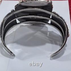 Amérindien Navajo en argent sterling avec énorme bracelet en turquoise taille 8