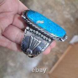 Amérindien Navajo en argent sterling avec énorme bracelet en turquoise taille 8