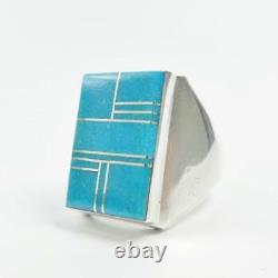 Amérindienne Wilbert Gray Sterling Argent Turquoise Inlay Hommes Taille De Bague 10