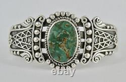 Ancien Vintage Fred Harvey Era Sterling Argent Vert Turquoise Cuff Bracelet