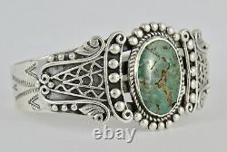 Ancien Vintage Fred Harvey Era Sterling Argent Vert Turquoise Cuff Bracelet