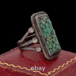 Ancien Vintage Native Navajo Sterling Coin Argent #8 Turquoise Ring Sz 4,5 8,4g