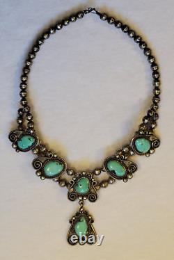 Ancien collier de lariat en argent sterling Navajo avec turquoise 16 Vintage Native American