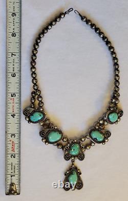Ancien collier de lariat en argent sterling Navajo avec turquoise 16 Vintage Native American