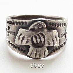 Ancienne bague navajo Thunderbird de l'ère Fred Harvey, taille 7,75, décorée de bande de cigare 925