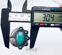 Anneau en argent sterling avec plume en turquoise Kingman Native American Navajo taille 8.75