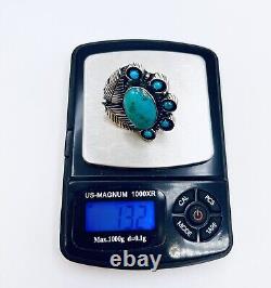 Anneau en argent sterling avec plume en turquoise Kingman Native American Navajo taille 8.75